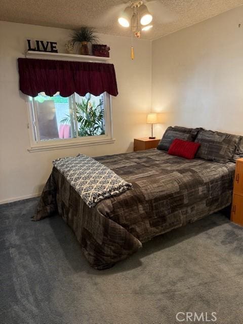 9912 Muroc St, Bellflower, CA 90706 - bedroom with a textured ceiling, carpet flooring, and ceiling fan