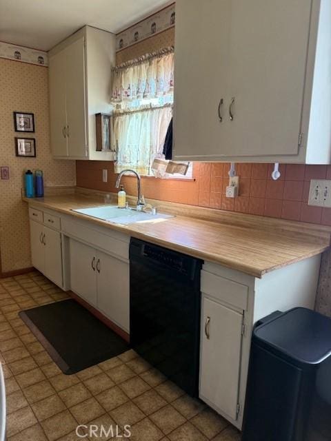 9912 Muroc St, Bellflower, CA 90706 - kitchen with dishwasher, a sink, light countertops, white cabinets, and tasteful backsplash