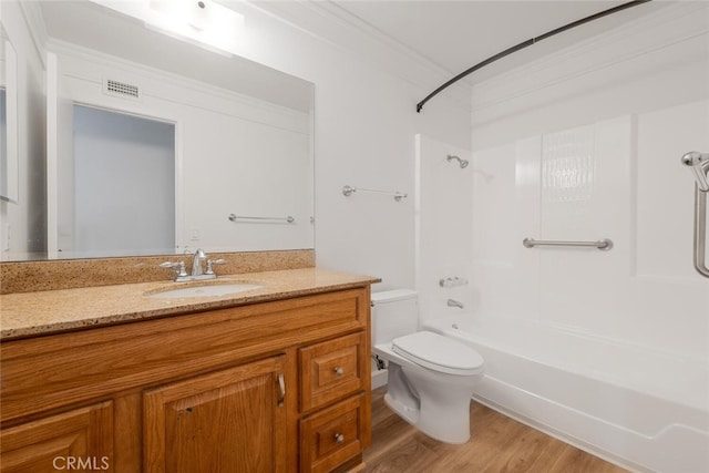 5453 Softwind Way, Agoura Hills, CA 91301 - bathroom featuring toilet, vanity, wood finished floors, and shower / bath combination