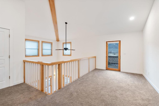 604 River Ranch Rd, Markleeville, CA 96120 - corridor featuring carpet, beam ceiling, and baseboards