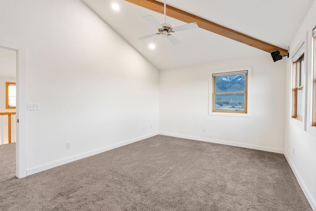 604 River Ranch Rd, Markleeville, CA 96120 - unfurnished room featuring carpet flooring, ceiling fan, baseboards, beam ceiling, and recessed lighting