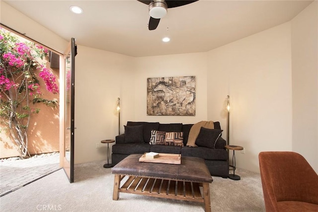 50135 Camino Privado Ln, Quinta, CA 92253 - living area with carpet flooring, ceiling fan, and recessed lighting