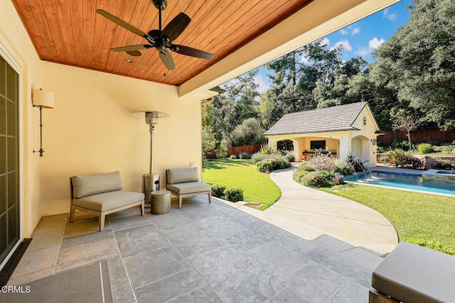 2060 Windover Rd, Pasadena, CA 91107 - view of patio / terrace with an outbuilding, ceiling fan, and a storage structure