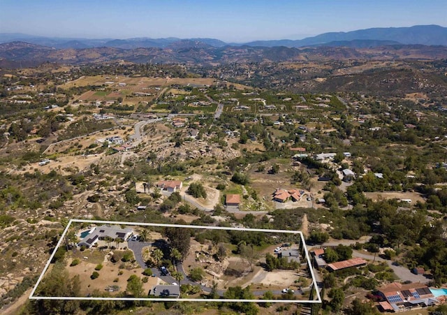 29730 Red Mountain Rd, Valley Center, CA 92082 - aerial overview of property's location featuring mountains and property parcel outlined