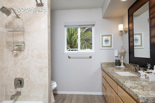 29730 Red Mountain Rd, Valley Center, CA 92082 - full bath featuring vanity, toilet, wood finished floors, baseboards, and shower / tub combination