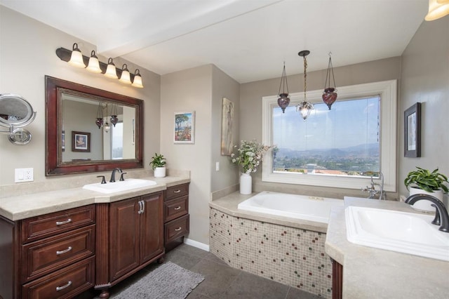 29730 Red Mountain Rd, Valley Center, CA 92082 - bathroom with vanity, a garden tub, and tile patterned flooring