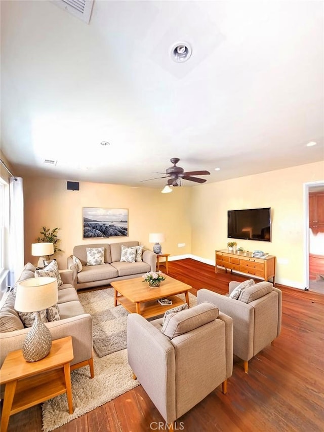 3817 Somerset Dr, Los Angeles, CA 90008 - living area with wood finished floors, a ceiling fan, baseboards, and recessed lighting