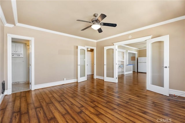 455 E Ocean Blvd Unit 711, Long Beach, CA 90802 - unfurnished bedroom with french doors, freestanding refrigerator, crown molding, wood finished floors, and baseboards