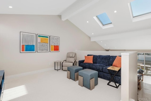 12812 Caminito En Flor, Del Mar, CA 92014 - living area featuring a skylight, carpet flooring, recessed lighting, and baseboards