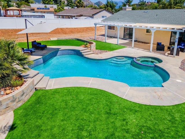 23912 Benito Way, Ramona, CA 92065 - view of pool featuring a pool with connected hot tub, a patio, and a pergola