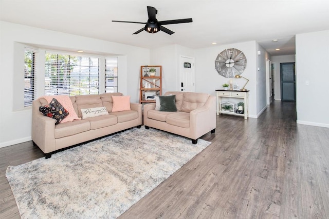 23912 Benito Way, Ramona, CA 92065 - living area featuring wood finished floors, a ceiling fan, and recessed lighting