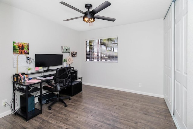 23912 Benito Way, Ramona, CA 92065 - office area featuring dark wood finished floors and ceiling fan