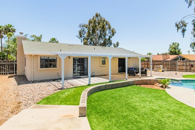 23912 Benito Way, Ramona, CA 92065 - back of house featuring a fenced backyard, a patio area, a chimney, and stucco siding