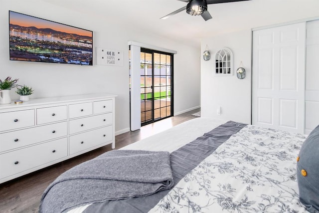 23912 Benito Way, Ramona, CA 92065 - bedroom with access to outside, dark wood-type flooring, and ceiling fan
