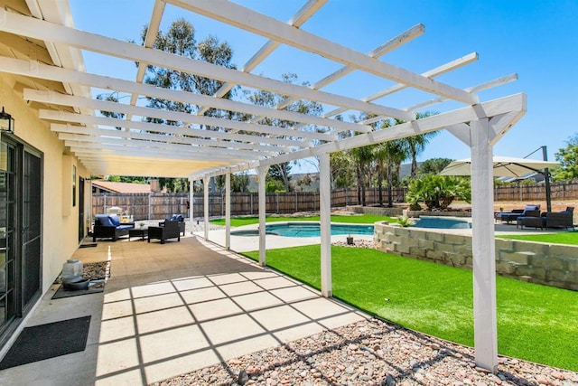 23912 Benito Way, Ramona, CA 92065 - fenced backyard featuring outdoor lounge area, a pergola, and a patio area