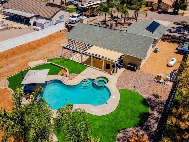 23912 Benito Way, Ramona, CA 92065 - view of pool featuring a fenced backyard, a pool with connected hot tub, and a residential view