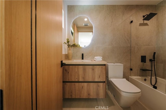 2608 Zorada Dr, Los Angeles, CA 90046 - full bath with toilet, vanity, shower / bathtub combination, and tile walls