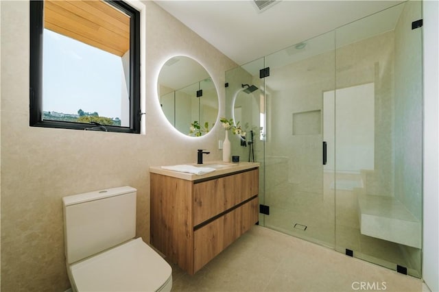 2608 Zorada Dr, Los Angeles, CA 90046 - full bathroom featuring vanity, toilet, and a shower stall