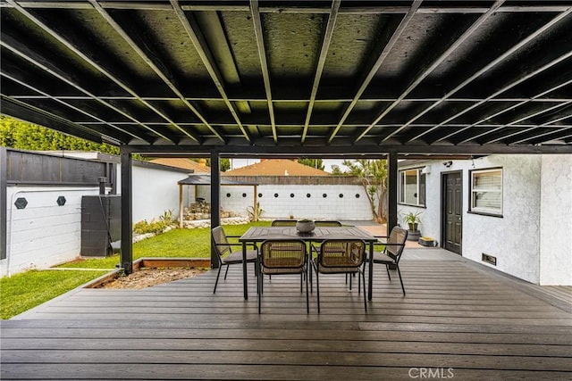 5893 E Adderley Dr, Long Beach, CA 90808 - deck with outdoor dining area and an outbuilding