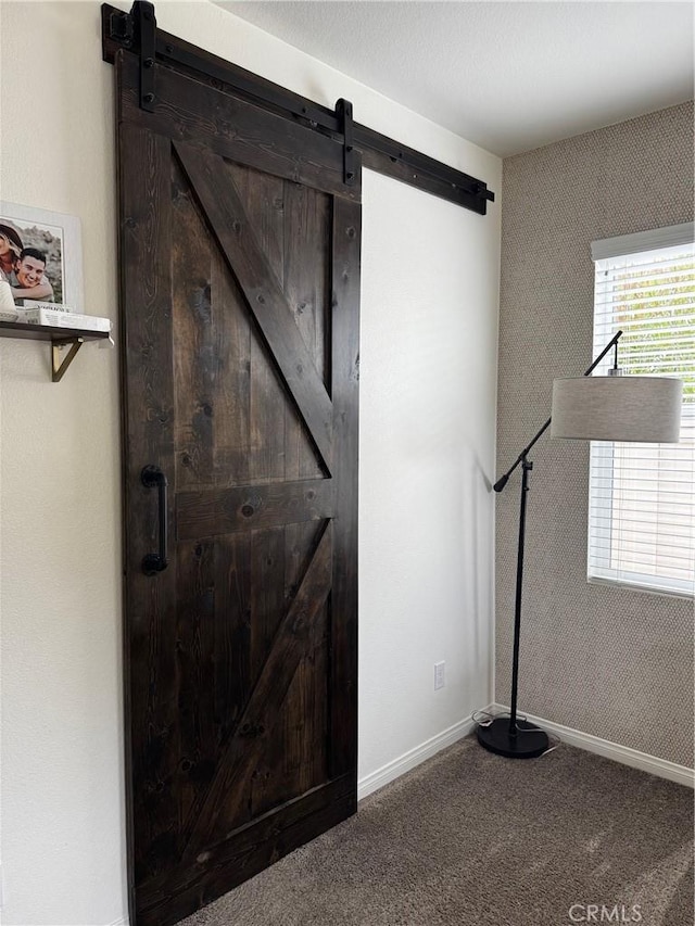 31827 Ives Ct, Menifee, CA 92584 - stairs featuring a barn door, carpet, and baseboards