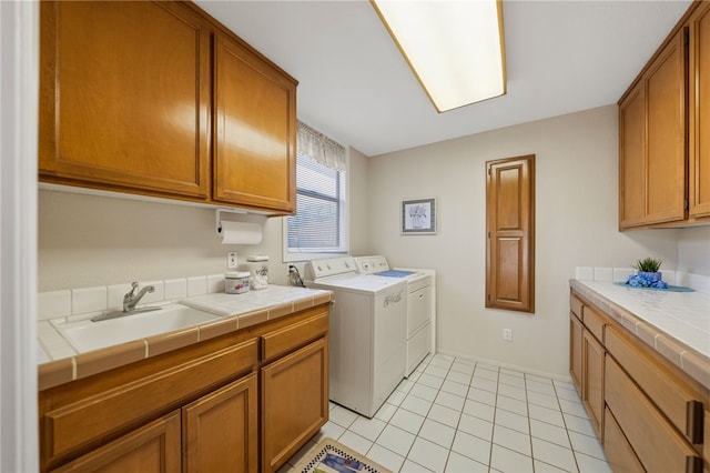 1357 Sunny Heights Rd, Fallbrook, CA 92028 - washroom featuring cabinet space, washing machine and clothes dryer, and light tile patterned flooring