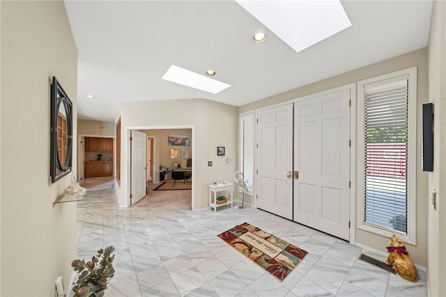 1357 Sunny Heights Rd, Fallbrook, CA 92028 - foyer featuring a skylight, recessed lighting, and baseboards