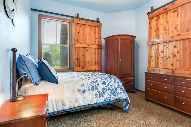 36235 Bay Hill Dr, Beaumont, CA 92223 - bedroom with a barn door and dark colored carpet