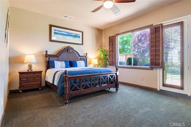 36235 Bay Hill Dr, Beaumont, CA 92223 - carpeted bedroom featuring baseboards, a ceiling fan, and access to outside