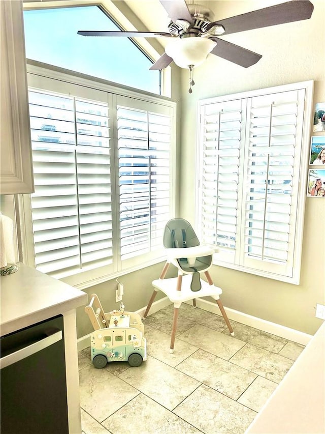 140 W Pioneer Ave Unit 52, Redlands, CA 92374 - living area with baseboards, a ceiling fan, and tile patterned floors