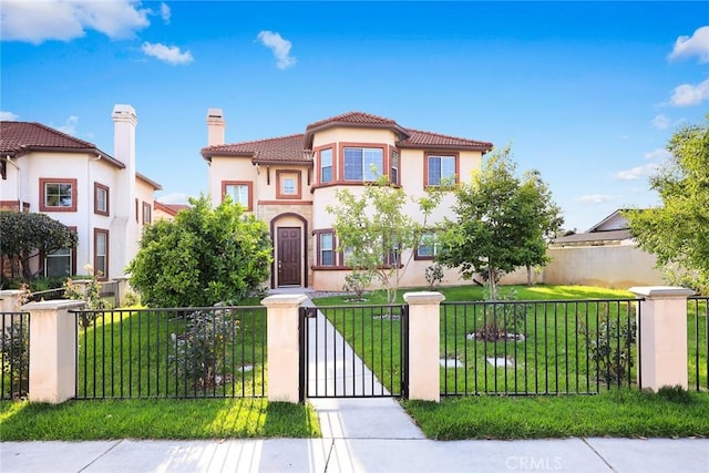 4937 Peck Rd Unit C, El Monte, CA 91732 - mediterranean / spanish-style home featuring stucco siding, a chimney, a tile roof, and a gate
