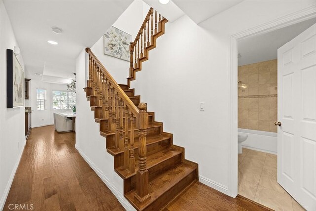 4937 Peck Rd Unit C, El Monte, CA 91732 - stairway featuring wood finished floors and recessed lighting
