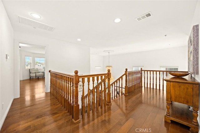 4937 Peck Rd Unit C, El Monte, CA 91732 - hallway with an upstairs landing, wood-type flooring, recessed lighting, and baseboards
