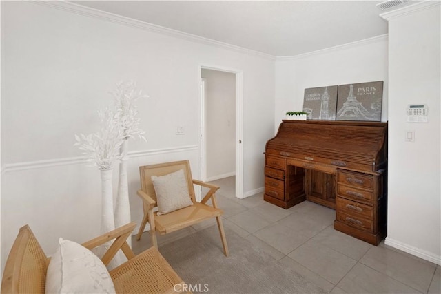 3014 California Park Dr, Chico, CA 95928 - sitting room featuring tile patterned floors, crown molding, and baseboards