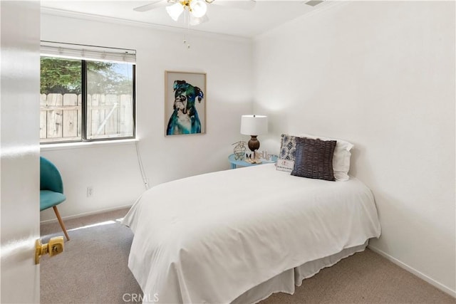 3014 California Park Dr, Chico, CA 95928 - carpeted bedroom with crown molding and ceiling fan