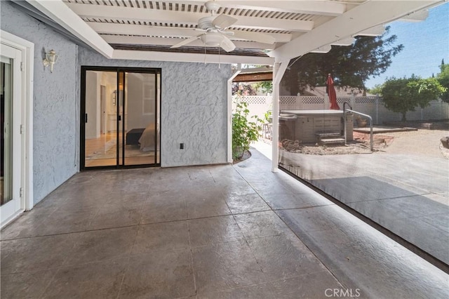 3014 California Park Dr, Chico, CA 95928 - view of patio featuring ceiling fan and a hot tub