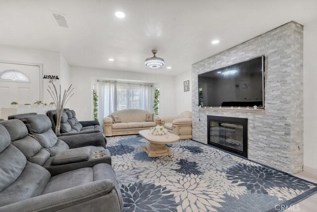 7701 Baird Ave, Reseda, CA 91335 - living area featuring recessed lighting and a fireplace