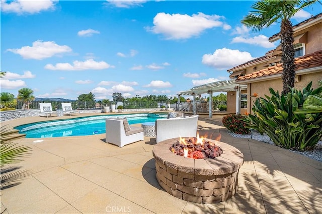 32070 Corte Bonilio, Temecula, CA 92592 - swimming pool featuring an outdoor fire pit, a pergola, and a patio area