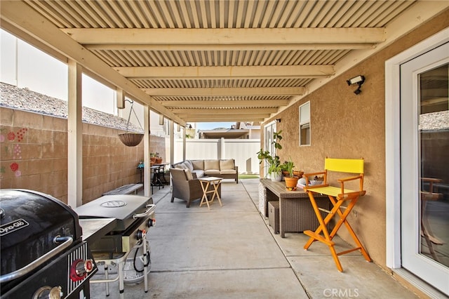 28162 Bavaria Dr, Menifee, CA 92585 - fenced backyard with an outdoor living space, a patio area, and a grill