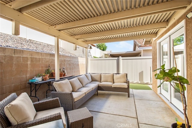 28162 Bavaria Dr, Menifee, CA 92585 - fenced backyard with a patio and outdoor lounge area