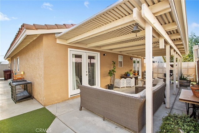 28162 Bavaria Dr, Menifee, CA 92585 - view of patio featuring french doors and outdoor lounge area