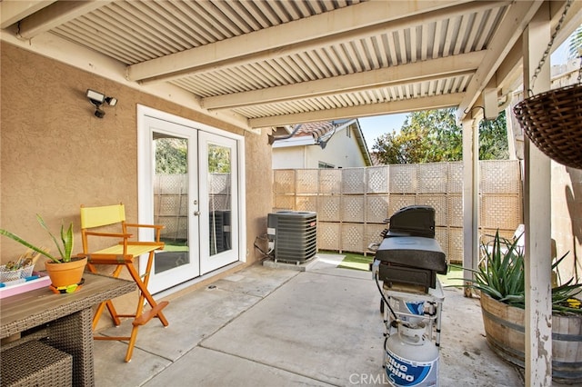 28162 Bavaria Dr, Menifee, CA 92585 - view of patio / terrace with french doors, central AC unit, and a grill