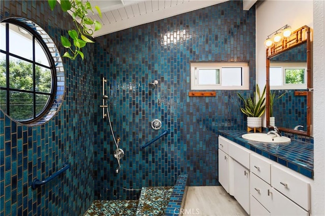 33252 Big Sur St, Dana Point, CA 92629 - full bathroom featuring vanity, a walk in shower, plenty of natural light, and wood finished floors