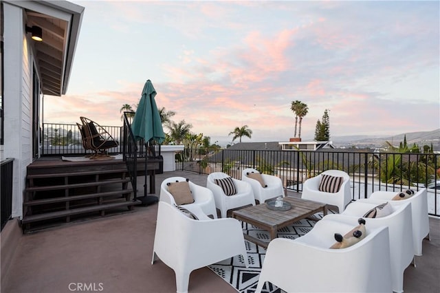 33252 Big Sur St, Dana Point, CA 92629 - patio terrace at dusk with outdoor lounge area and a wooden deck
