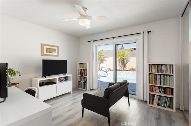 33252 Big Sur St, Dana Point, CA 92629 - living room featuring light wood finished floors, ceiling fan, and an office area