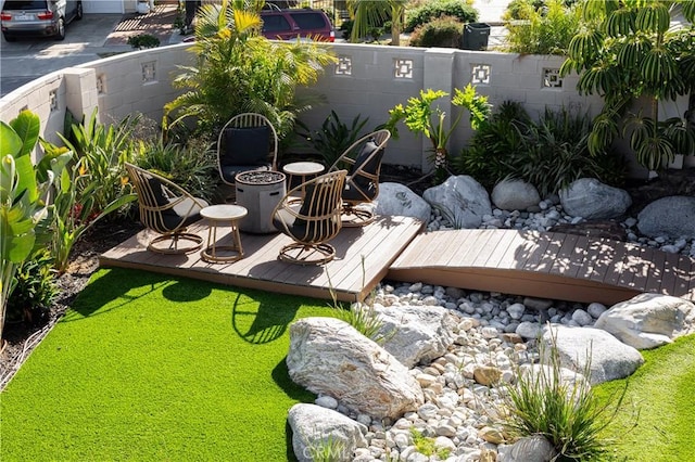 33252 Big Sur St, Dana Point, CA 92629 - view of yard with a wooden deck and an outdoor fire pit