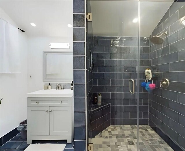 23308 Friar St, Woodland Hills, CA 91367 - full bath featuring vanity, a shower stall, tile patterned floors, and recessed lighting