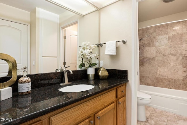 4000 Via Marisol 103, Los Angeles, CA 90042 - full bathroom featuring vanity, toilet,  shower combination, and tile patterned flooring