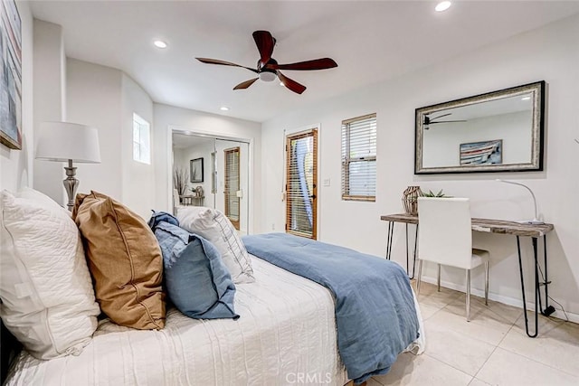 417 23rd St, Manhattan Beach, CA 90266 - bedroom with multiple windows, recessed lighting, light tile patterned floors, ceiling fan, and baseboards