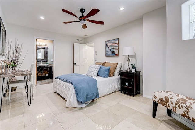 417 23rd St, Manhattan Beach, CA 90266 - bedroom featuring recessed lighting, ceiling fan, baseboards, and light tile patterned floors