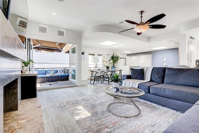 417 23rd St, Manhattan Beach, CA 90266 - living area featuring a ceiling fan, hardwood / wood-style floors, and recessed lighting